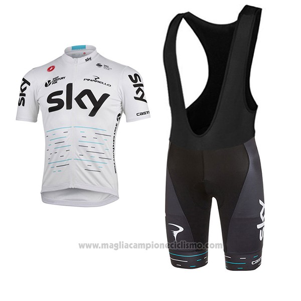 2017 Abbigliamento Ciclismo Sky Bianco Manica Corta e Salopette